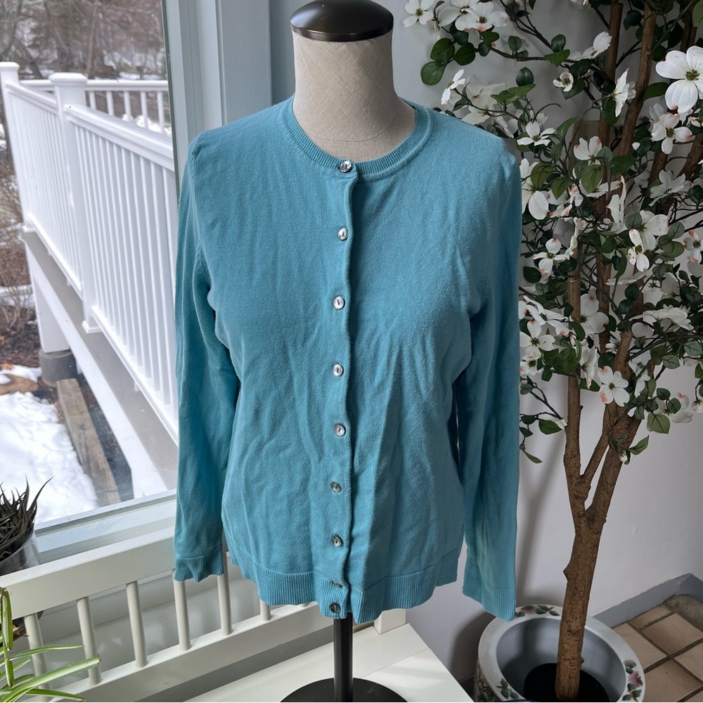 Charter Club Turquoise Button Front Cardigan, Size L